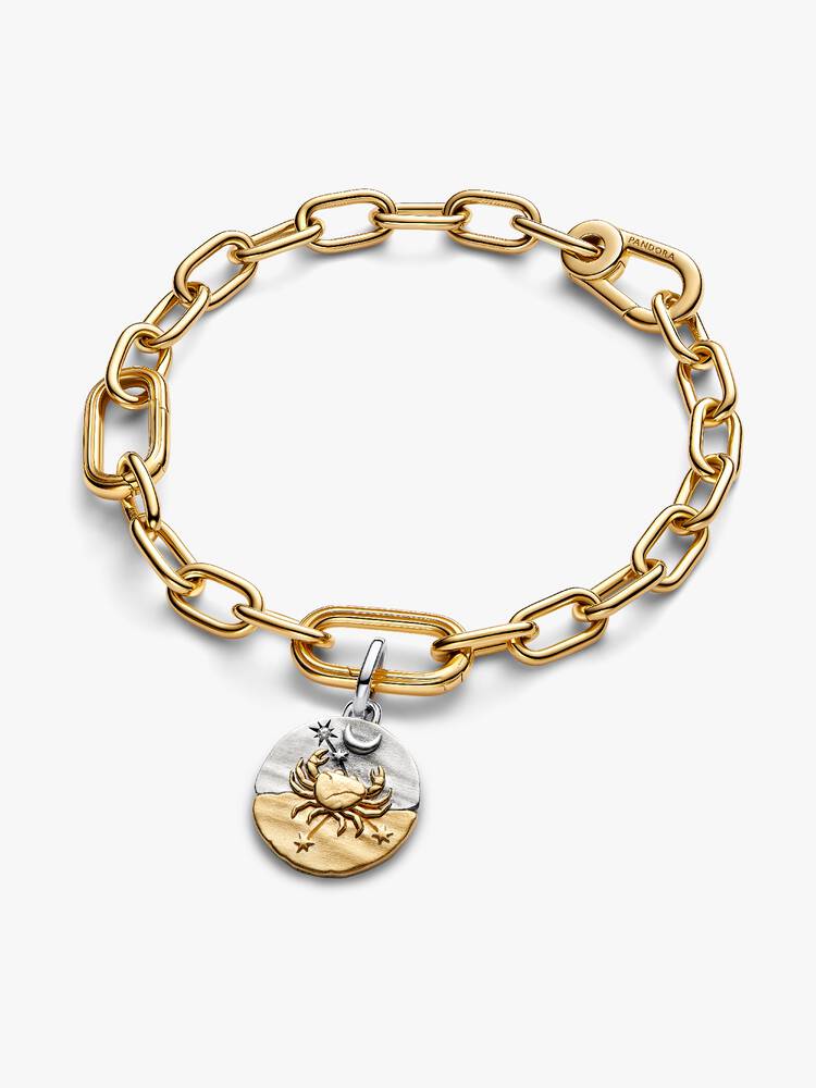 Cancer sterling silver and 14k gold-plated medallion with clear cubic zirconia