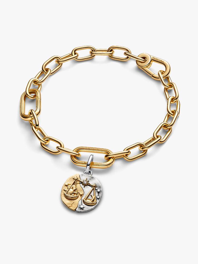 Libra sterling silver and 14k gold-plated medallion with clear cubic zirconia