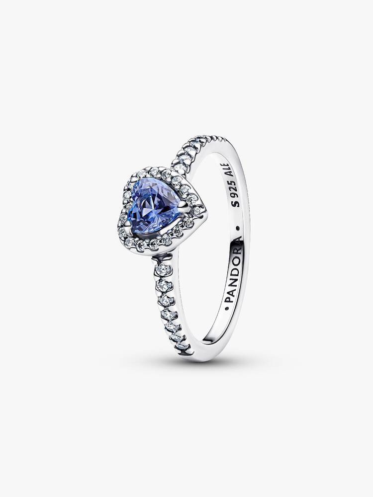 Heart sterling silver ring with cornflower blue crystal and clear cubic zirconia