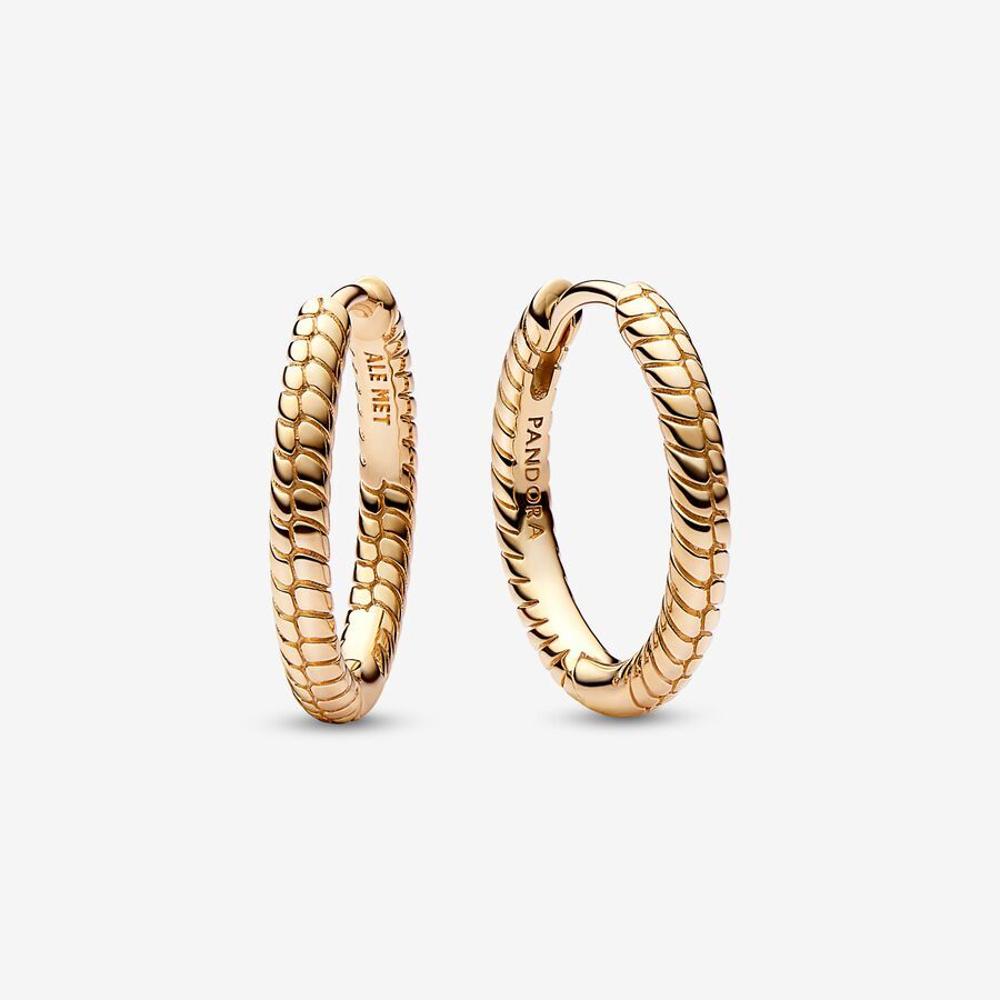 Snake chain pattern 14k gold-plated hoop earrings