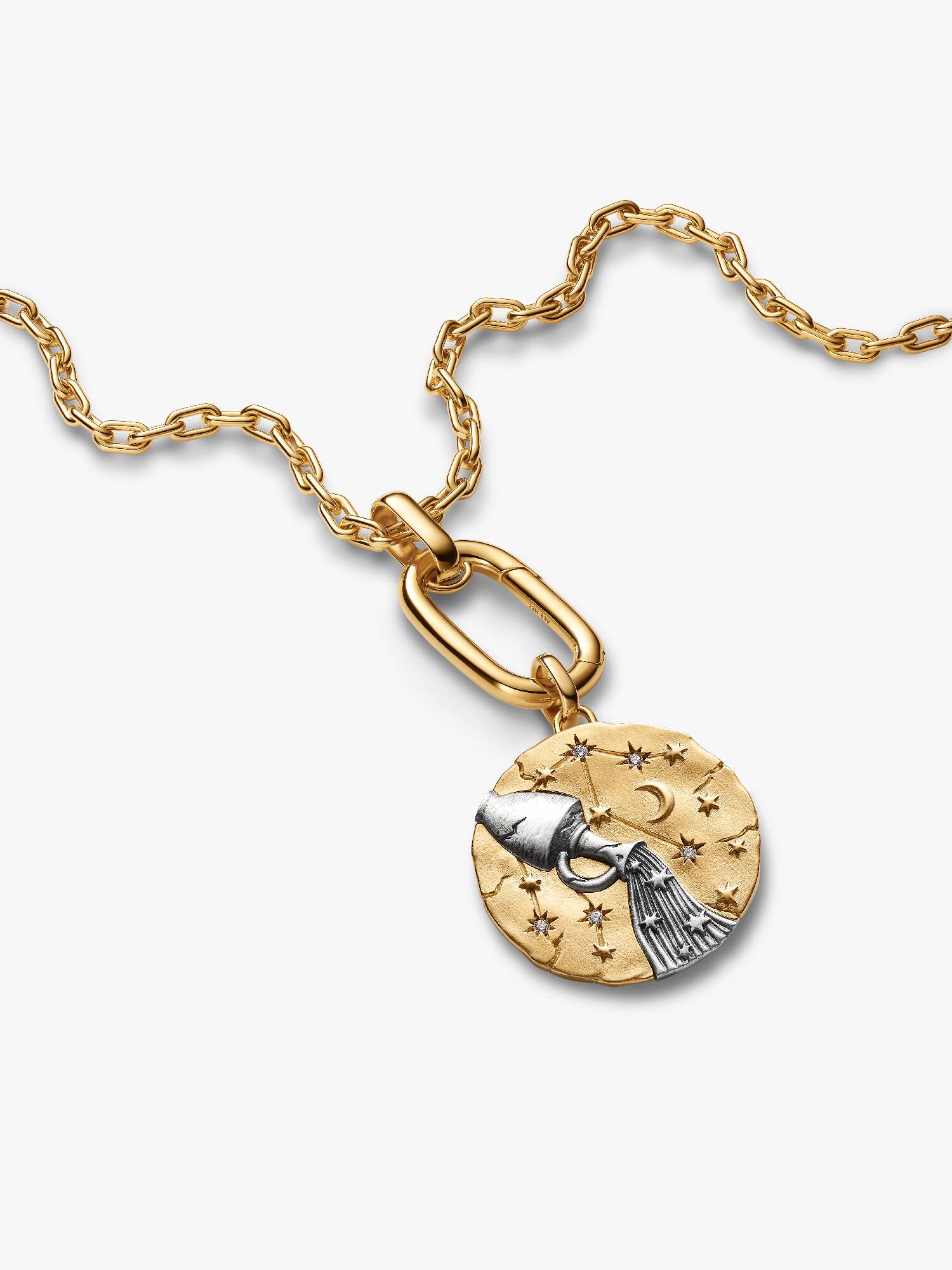XL Aquarius sterling silver and 14k gold-plated medallion with clear cubic zirconia
