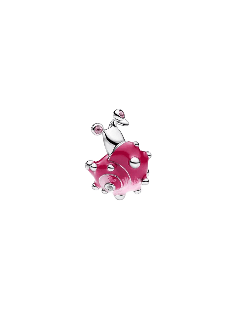 Snail sterling silver charm with light pink, clear