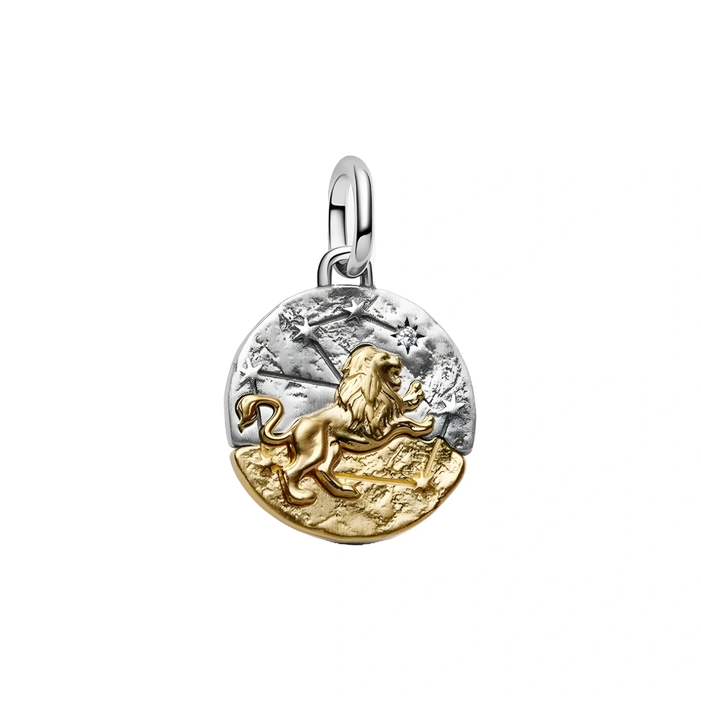 Leo sterling silver and 14k gold-plated medallion with clear cubic zirconia