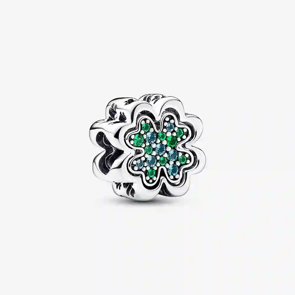 Clover sterling silver splittable charm with icy g