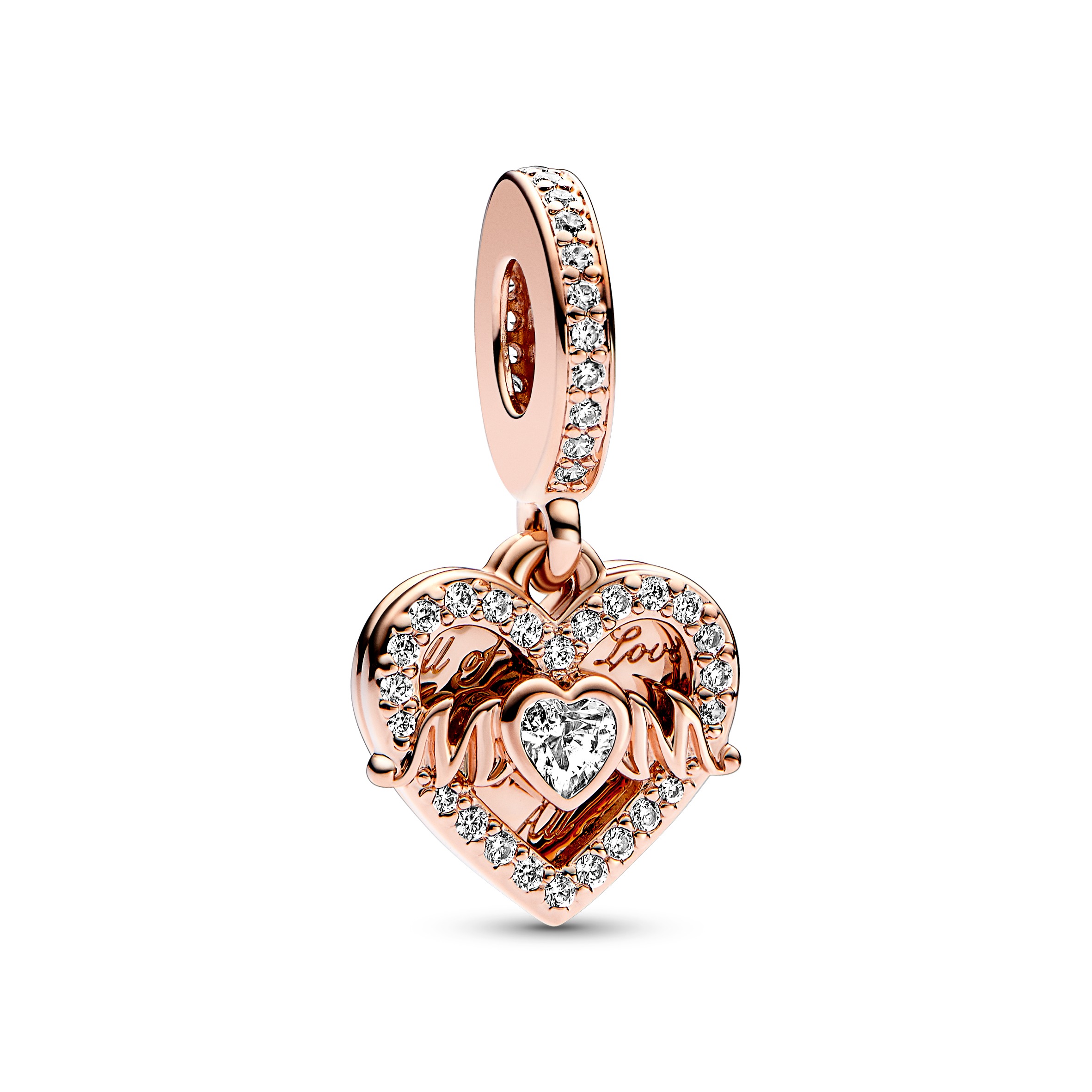 Heart 14k rose gold-plated double dangle with clear cubic zirconia