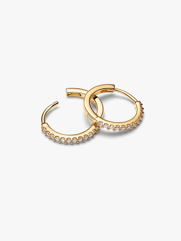 14k gold-plated hoop earrings with clear cubic zirconia, 16 mm