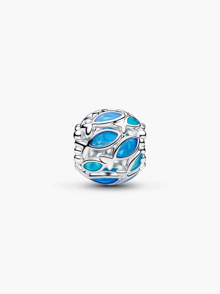 Openwork fish sterling silver charm with transpare