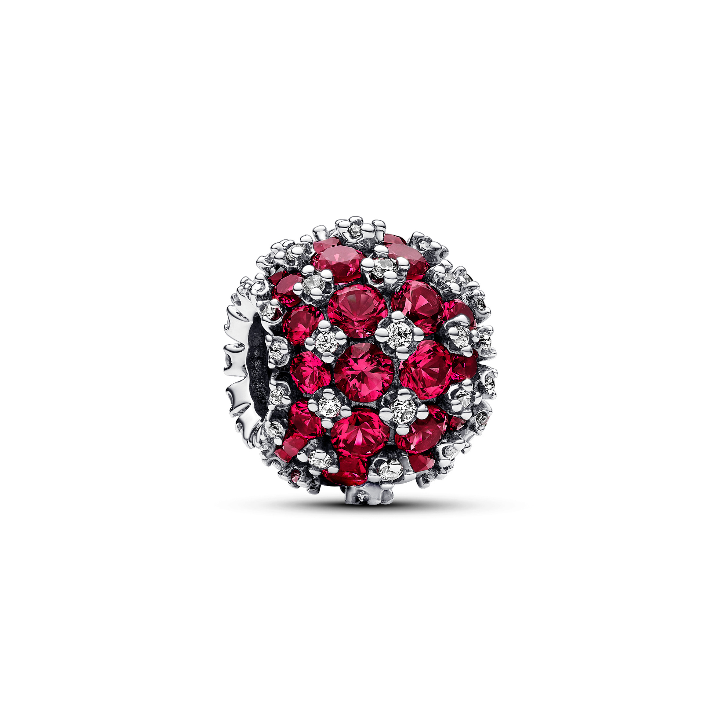 Sterling silver charm with cherries jubilee red crystal and clear cubic zirconia