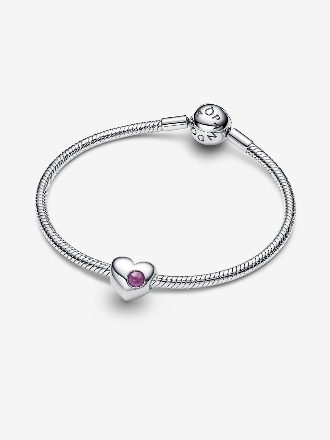 Engravable heart sterling silver charm with sweet grape purple crystal