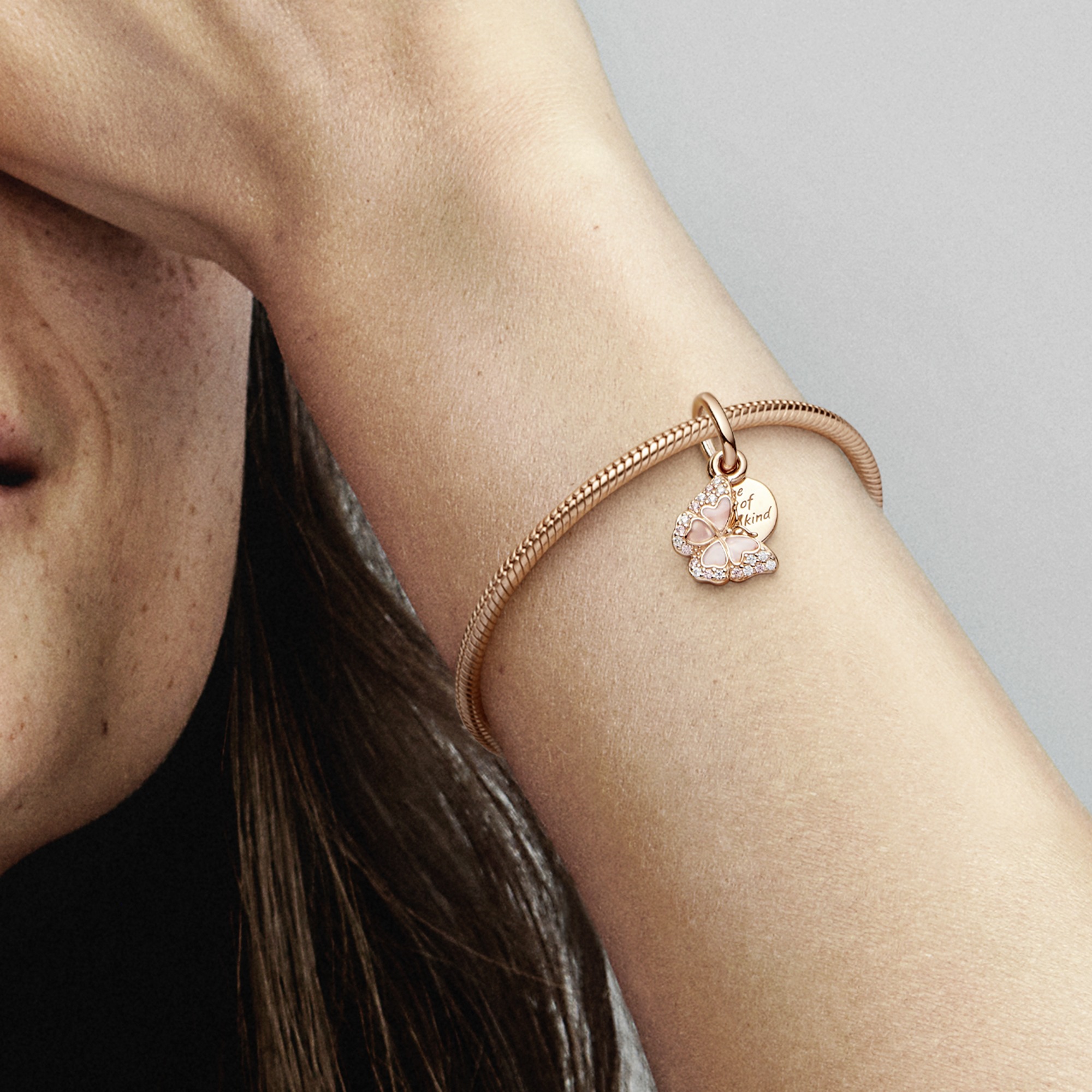 Butterfly 14k rose gold-plated dangle with fancy f