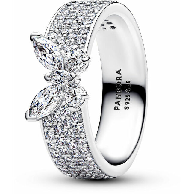 Butterfly sterling silver ring with clear cubic zi