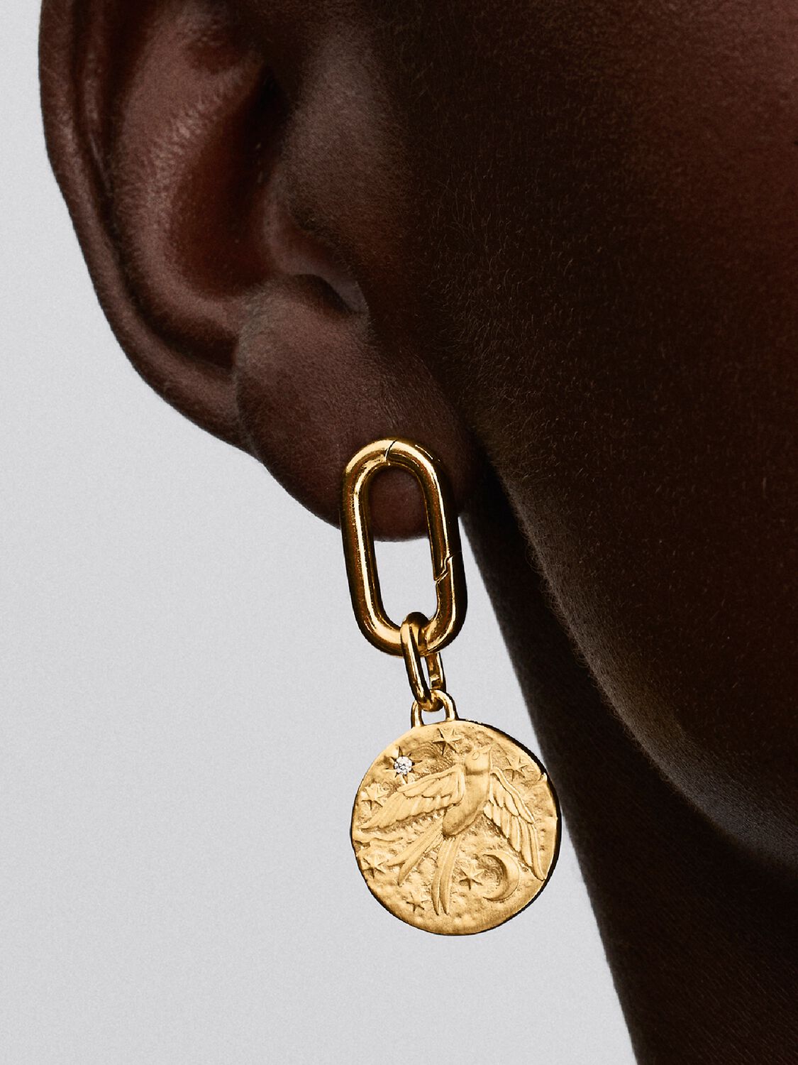 Swallow 14k gold-plated medallion with clear cubic