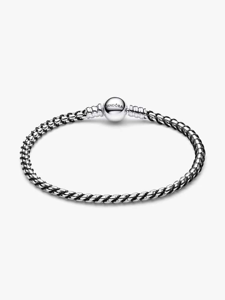 Braided sterling silver box chain bracelet with bl
