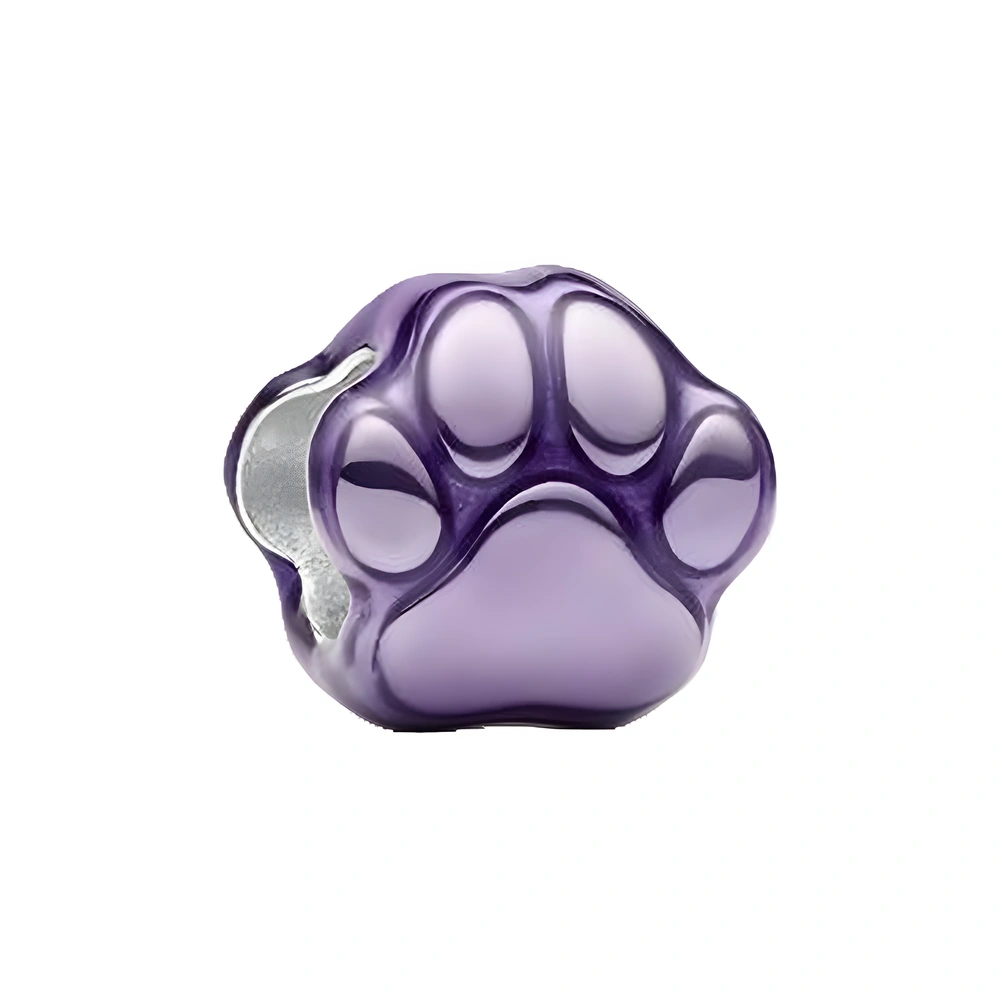 Paw sterling silver mini charm with purple enamel
