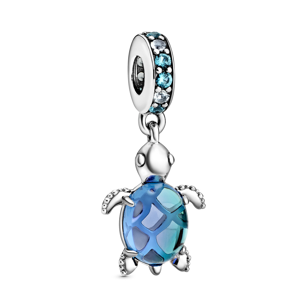 Sea turtle sterling silver dangle with icy green, 