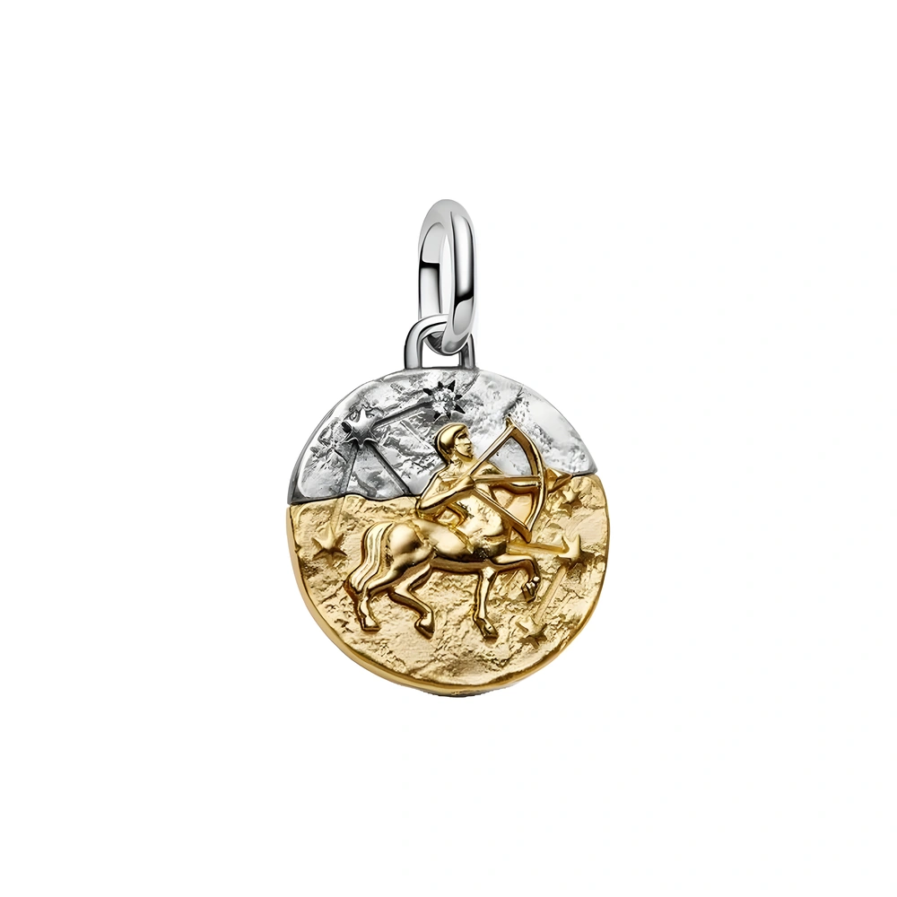 Sagittarius sterling silver and 14k gold-plated medallion with clear cubic zirconia