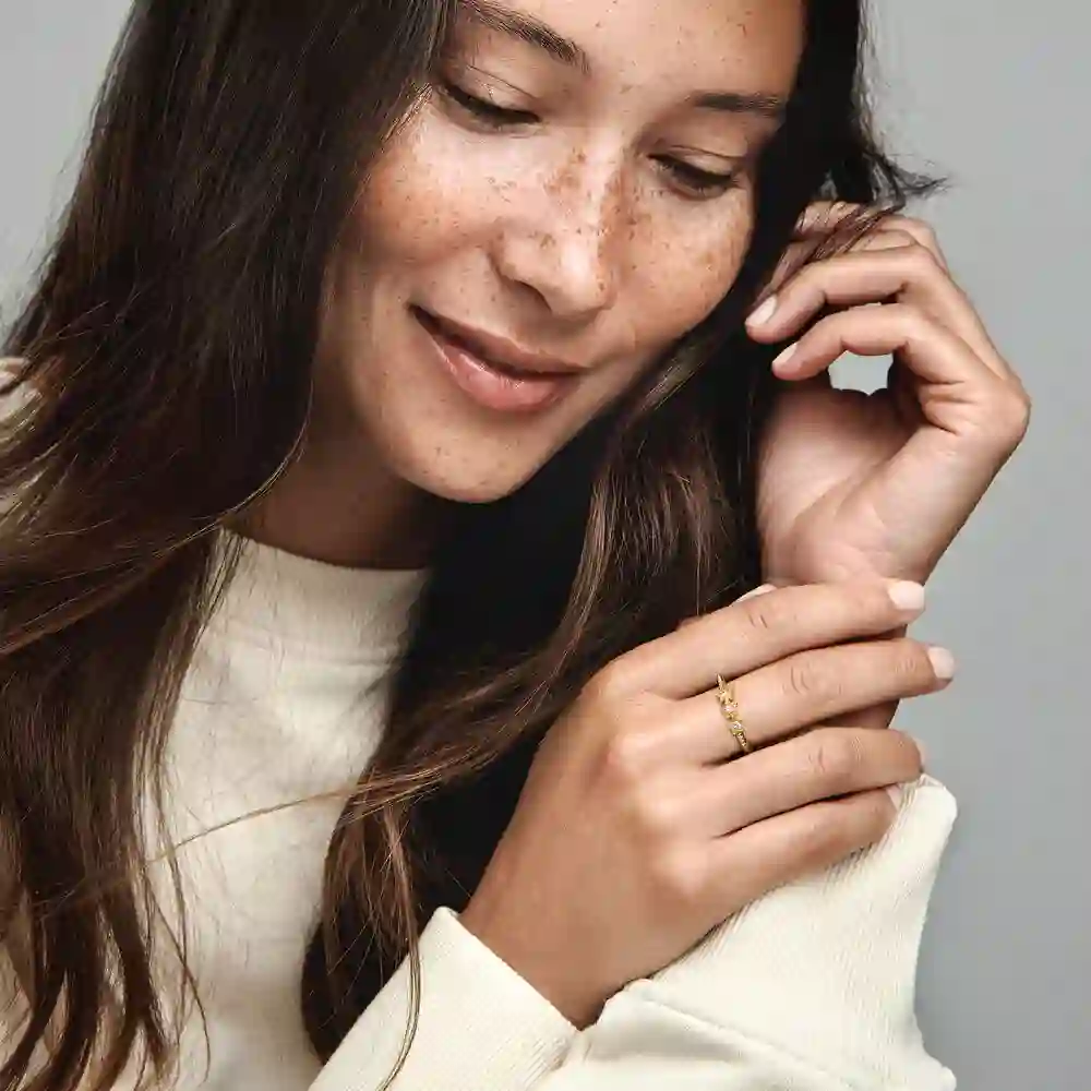 Stars 14k gold-plated ring with clear cubic zircon