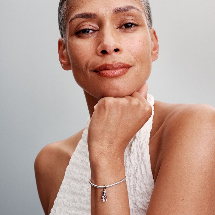 Moveable nutcracker sterling silver dangle with cl