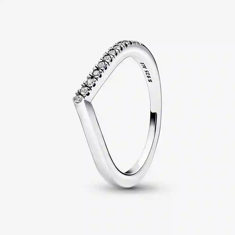 Wishbone sterling silver ring with clear cubic zir