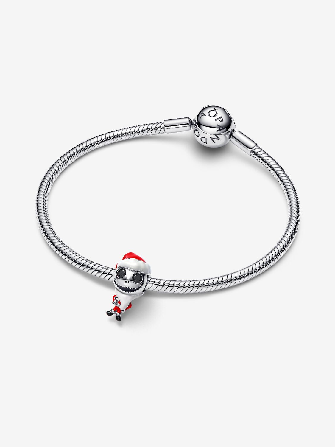 Disney movable Jack Skellington sterling silver charm with black crystal, white, red and black ename