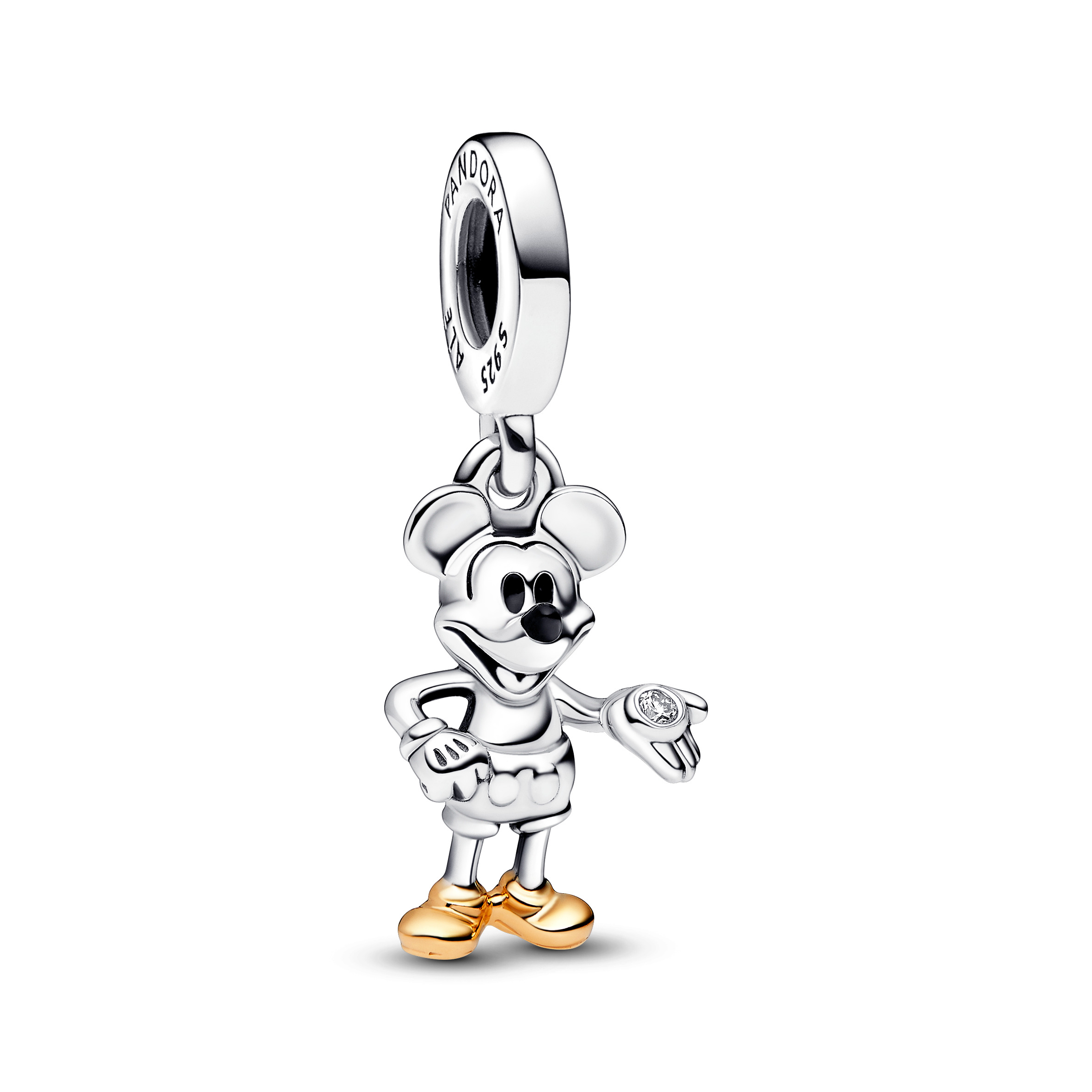 Disney 100 Mickey sterling silver and 14k gold dangle with 0.009 ct TW GHI SI1+ round brilliant-cut 