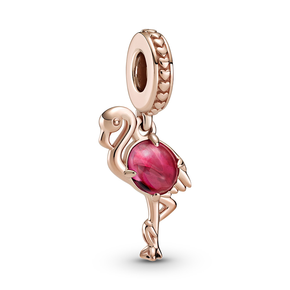 Flamingo Pandora Rose dangle with pinkMurano glass