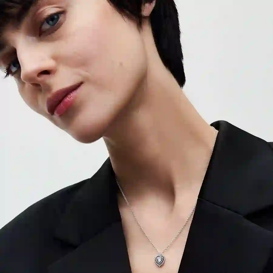 Heart sterling silver collier with clear cubic zir