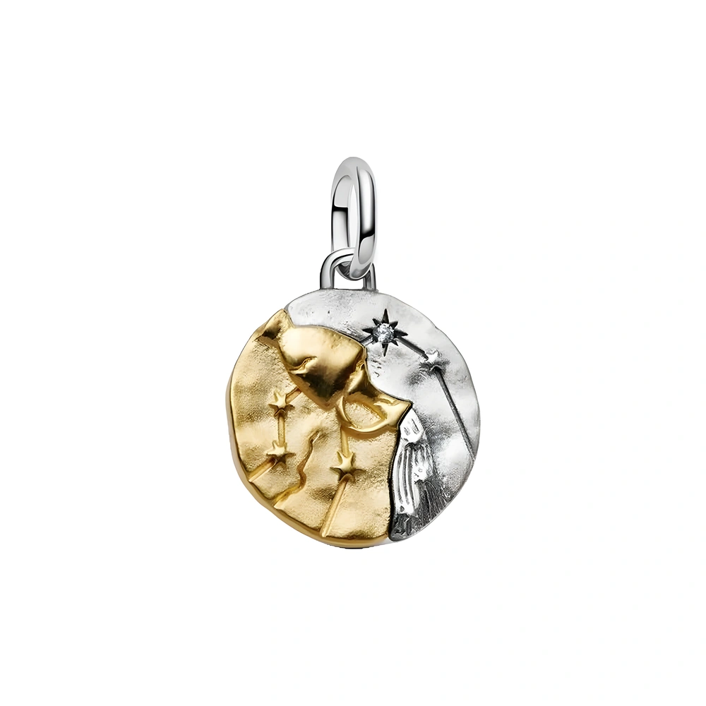 Aquarius sterling silver and 14k gold-plated medallion with clear cubic zirconia