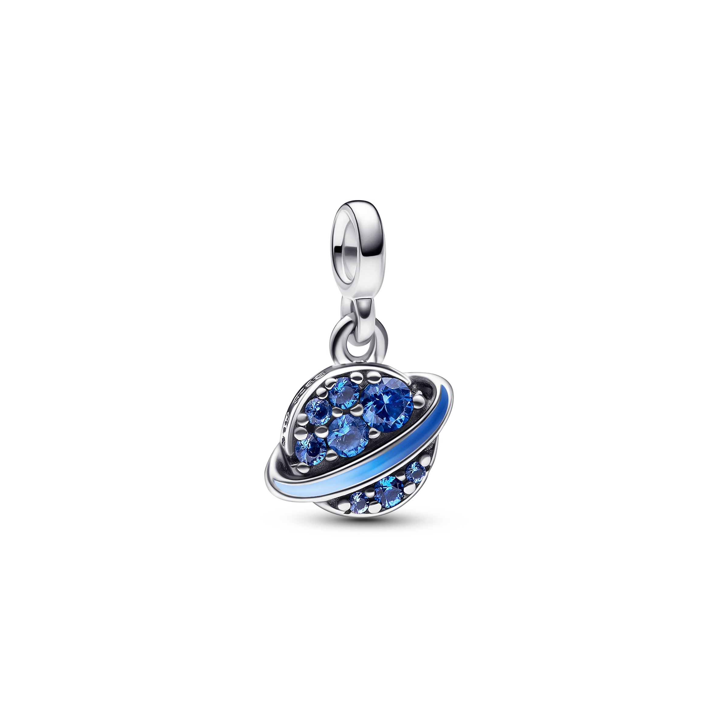 Planet sterling silver mini dangle with sea blue crystal and shaded blue to light blue enamel