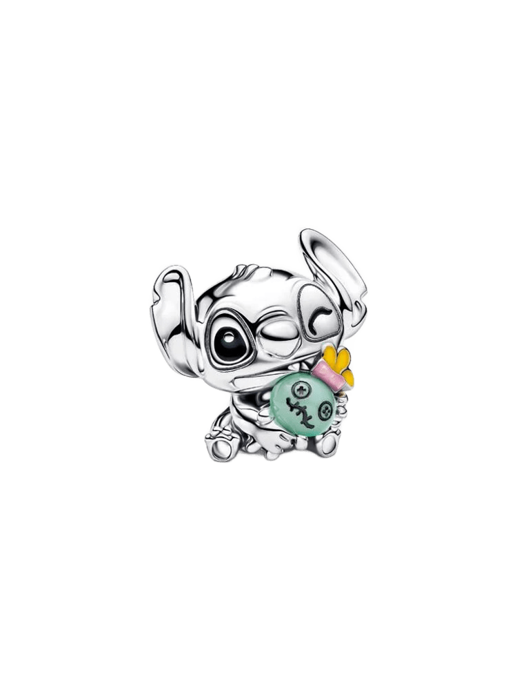 Disney Stitch sterling silver charm with green Mur