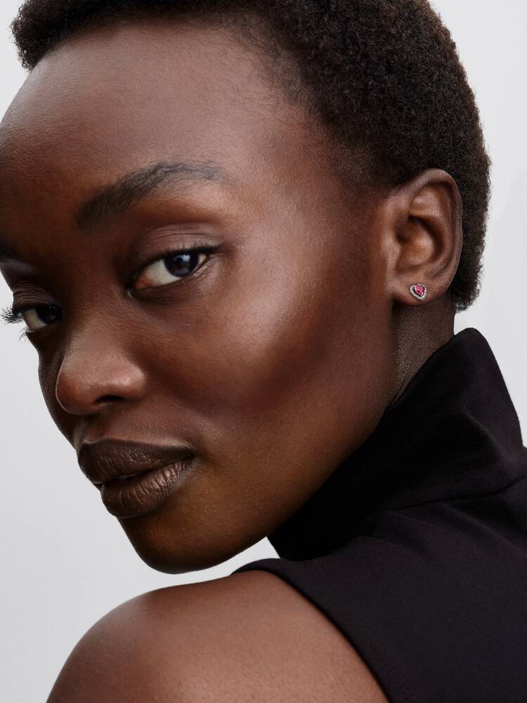 Heart sterling silver stud earrings with cherries 