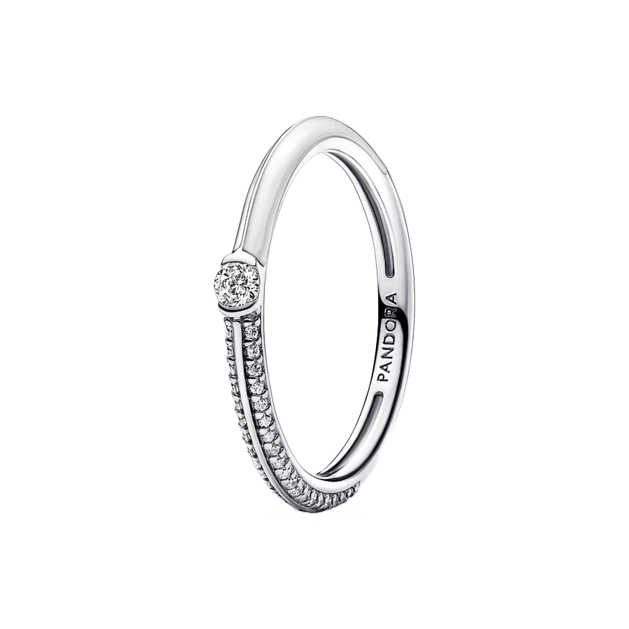 Sterling silver ring with white enamel and clear c