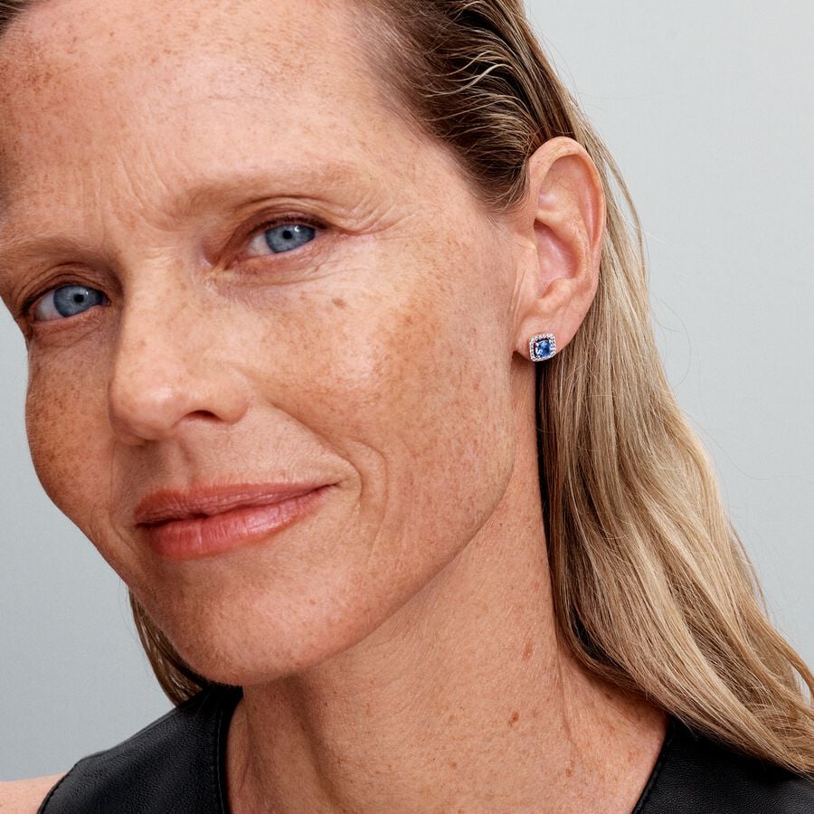 Sterling silver stud earrings with cornflower blue