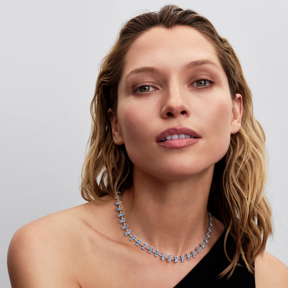 Bow sterling silver necklace with dream blue cryst