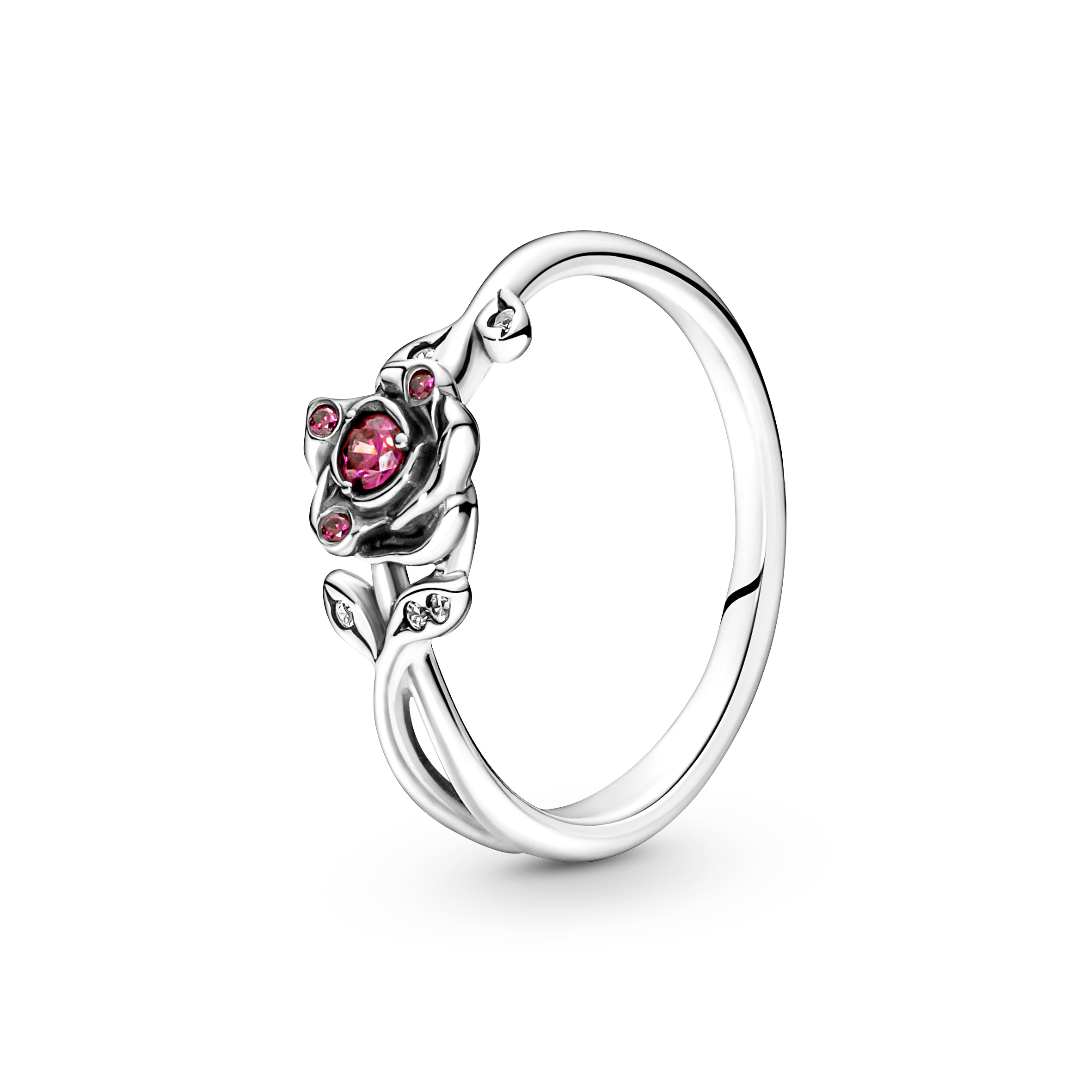 Disney Beauty and the Beast rose sterling silver ring with red and clear cubic zirconia
