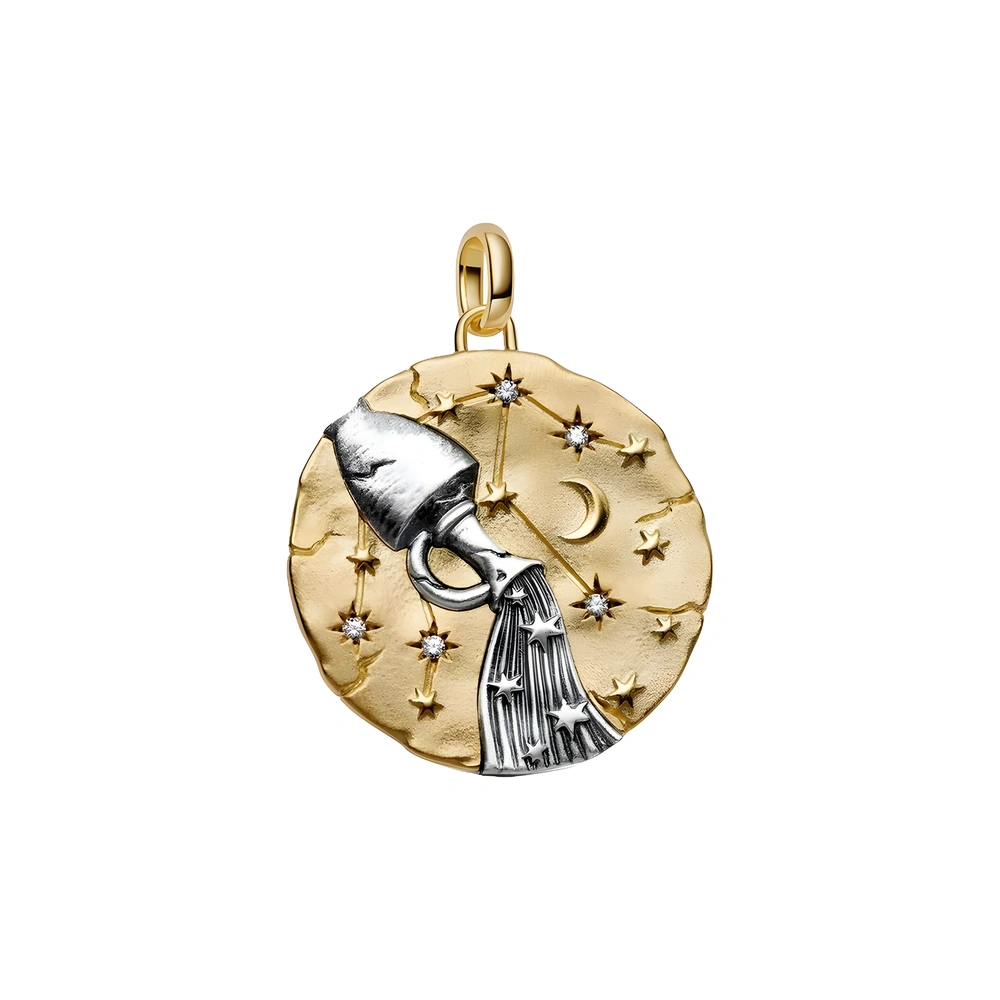 XL Aquarius sterling silver and 14k gold-plated medallion with clear cubic zirconia
