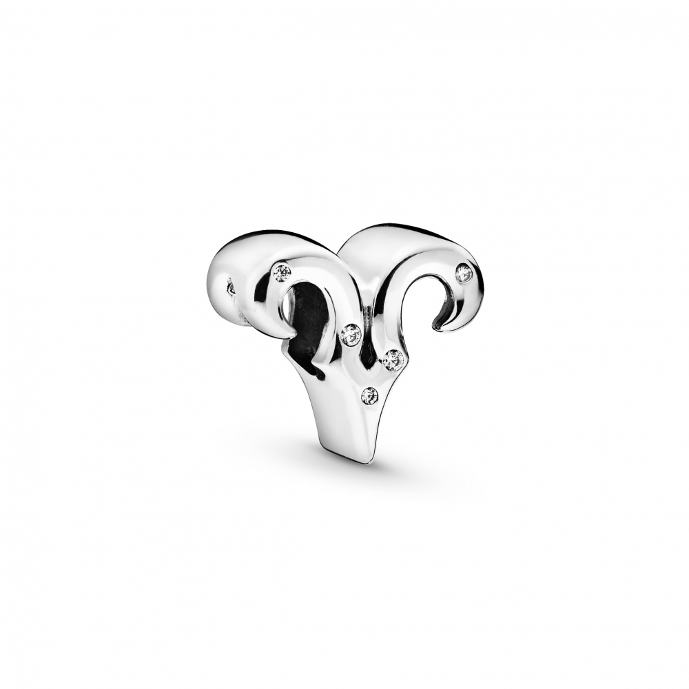 Aries sterling silver charm with clear cubic zirco