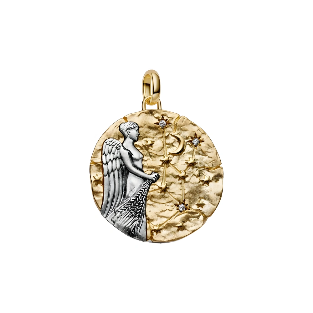 XL Virgo sterling silver and 14k gold-plated medallion with clear cubic zirconia