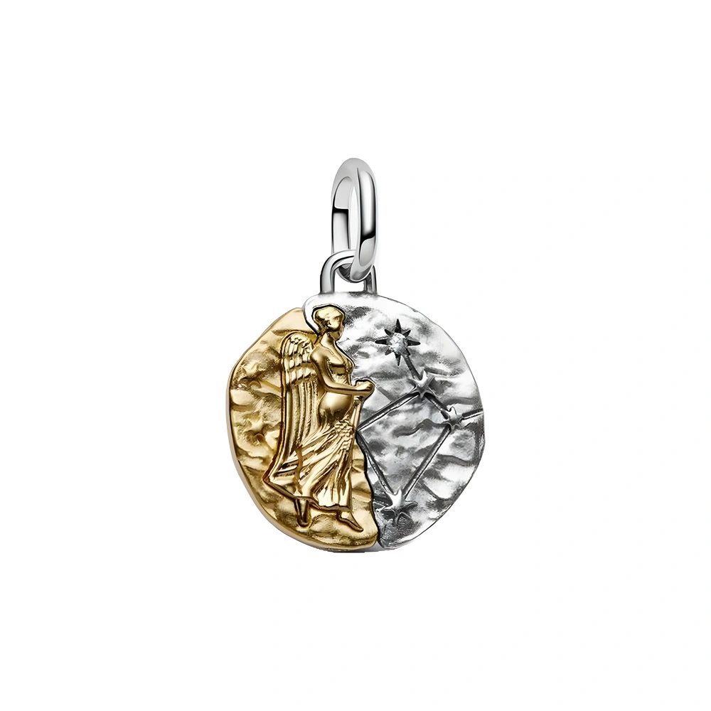 Virgo sterling silver and 14k gold-plated medallion with clear cubic zirconia