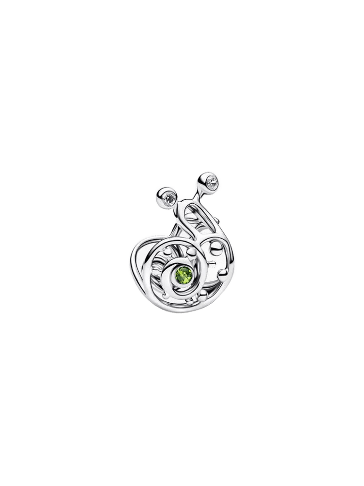 Snail sterling silver charm with light green cryst