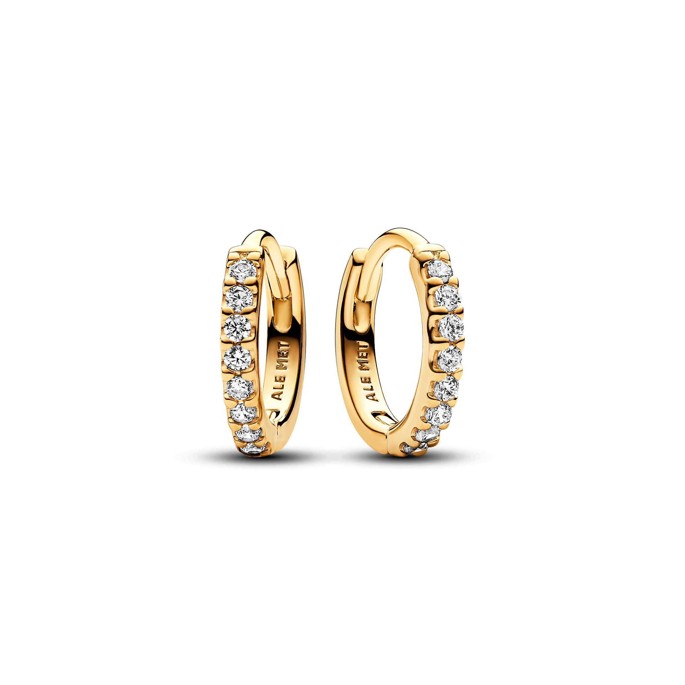 14k Gold-plated huggie hoop earrings with clear cu