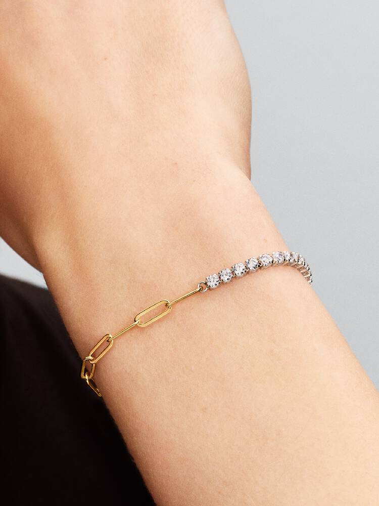 Sterling silver and 14k gold-plated bracelet with clear cubic zirconia