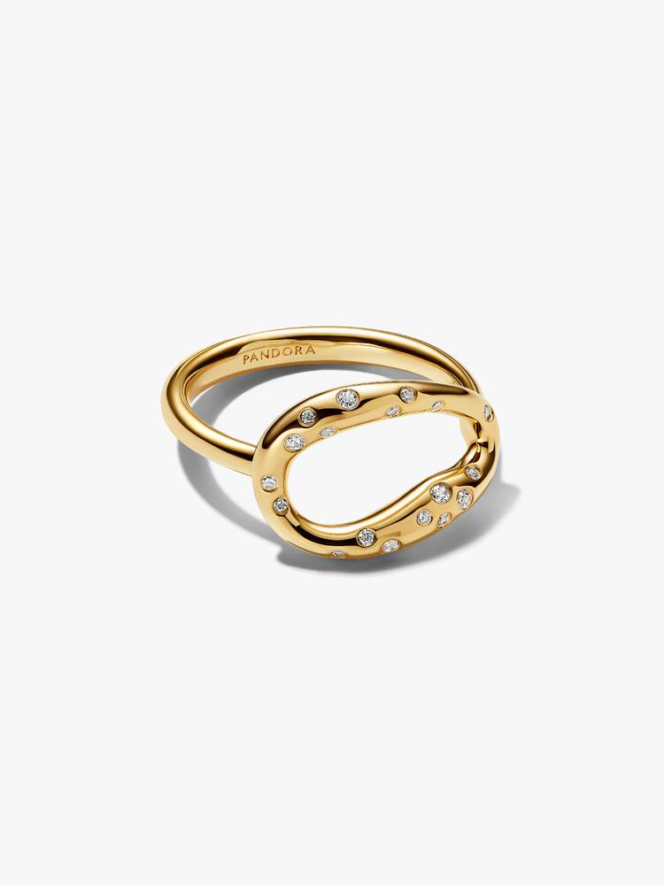 14k gold-plated ring with clear cubic zirconia