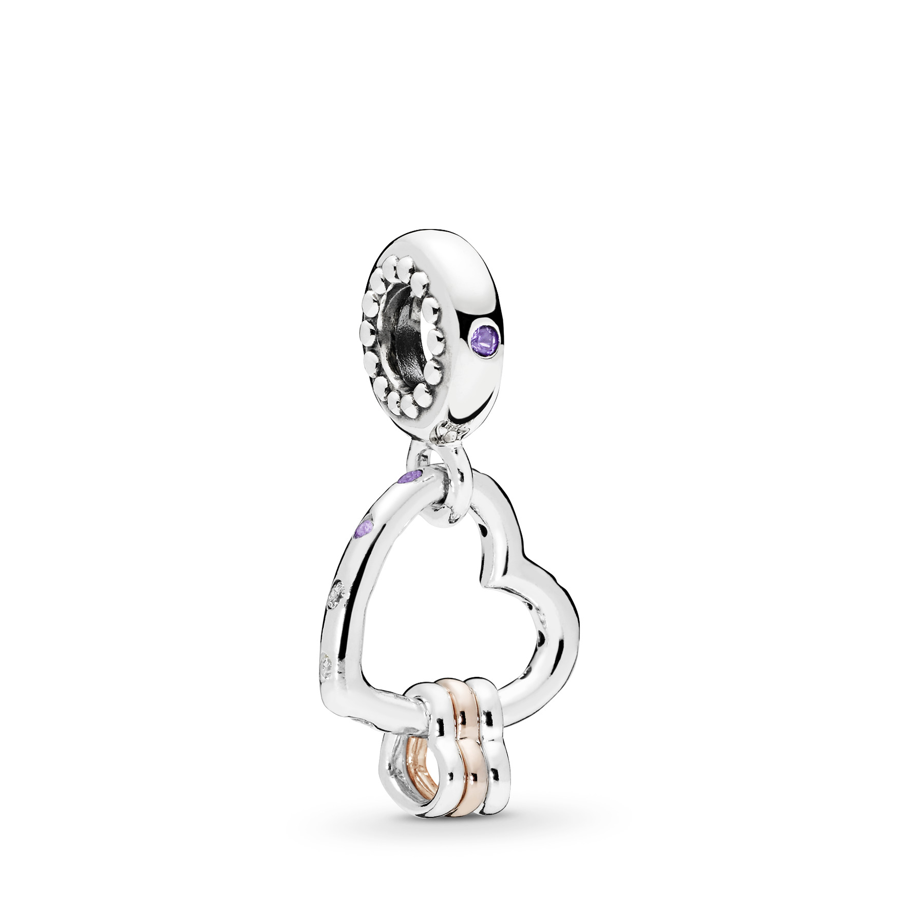 Heart silver and 14k rose gold-plated dangle with 