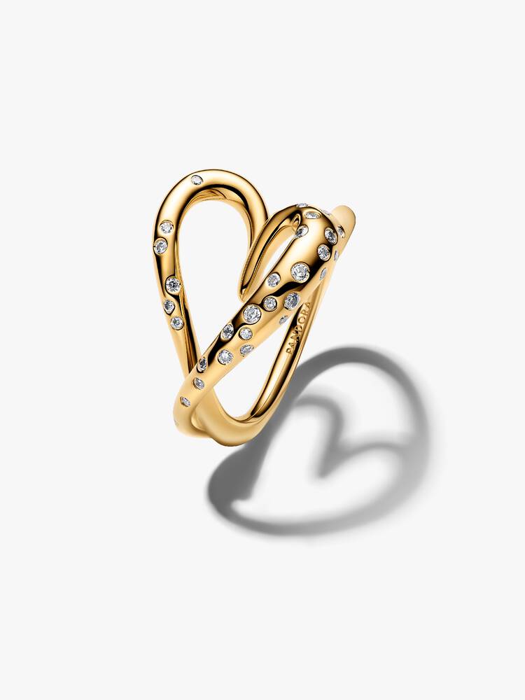 Heart 14k gold-plated ring with clear cubic zirconia