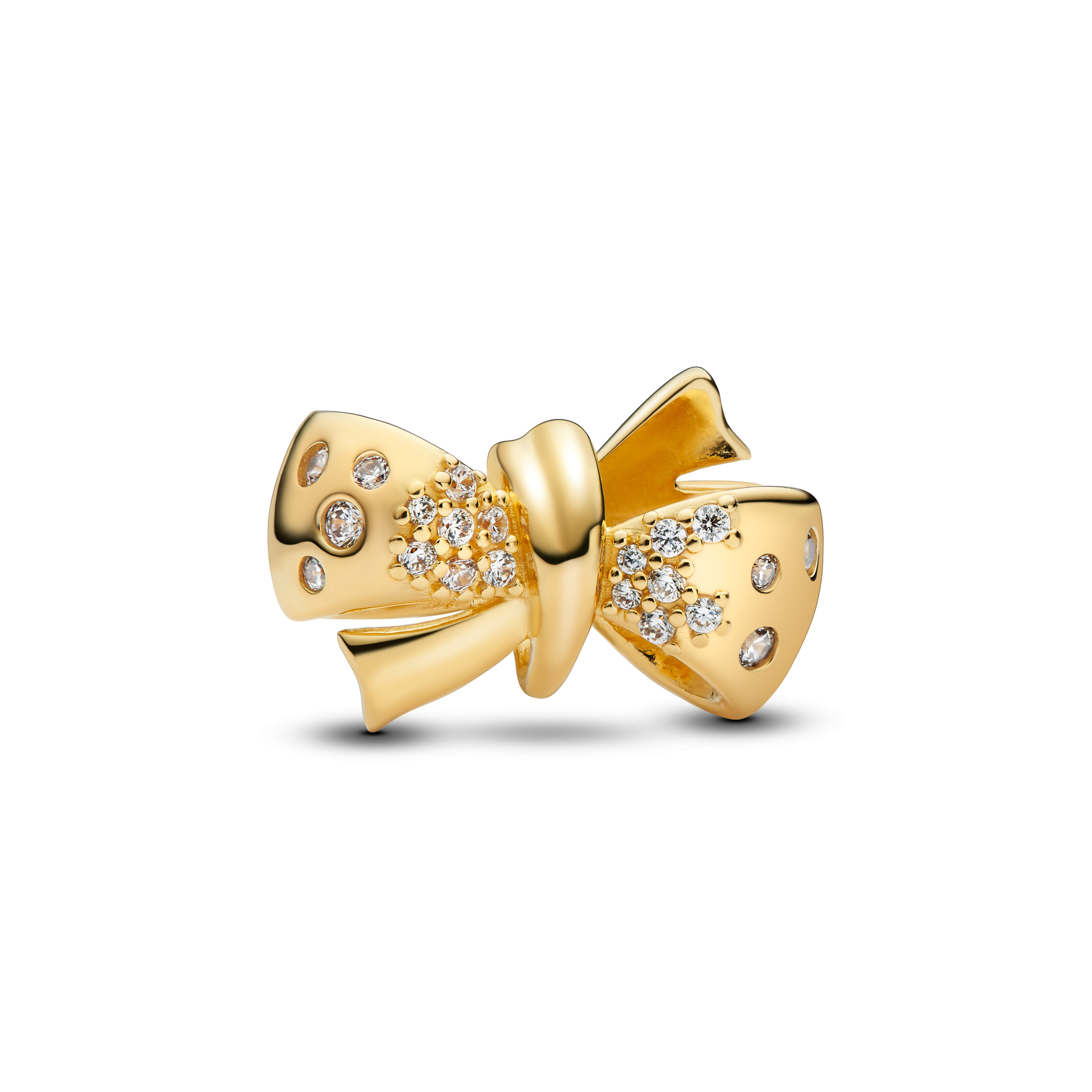 Bow 14k gold-plated charm with clear cubic zirconi