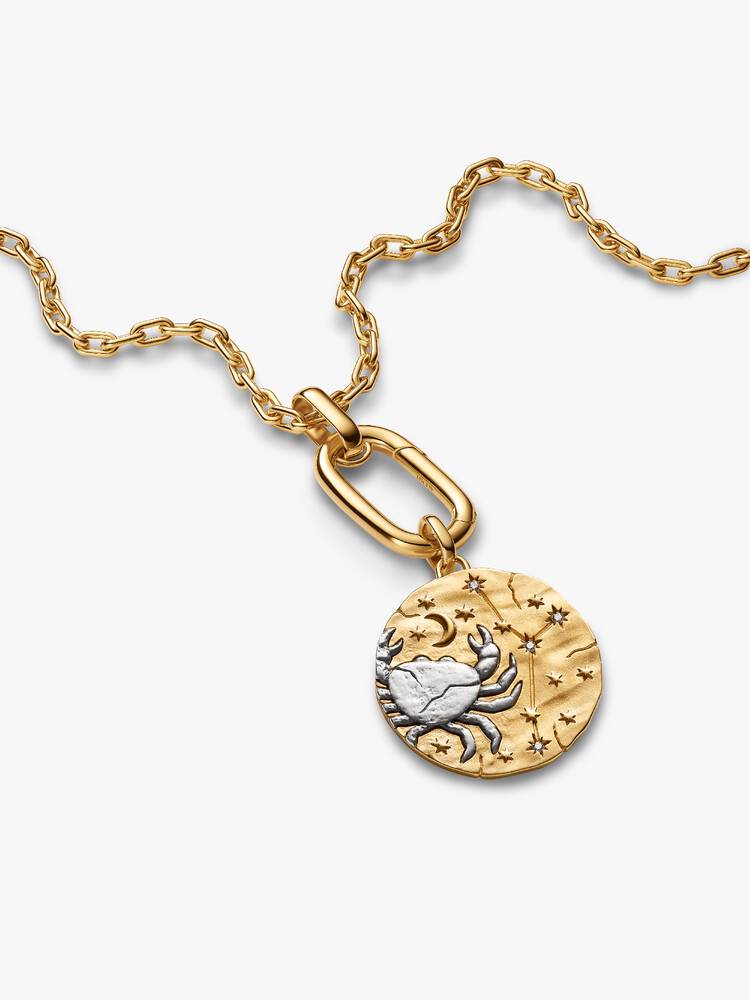 XL Cancer sterling silver and 14k gold-plated medallion with clear cubic zirconia