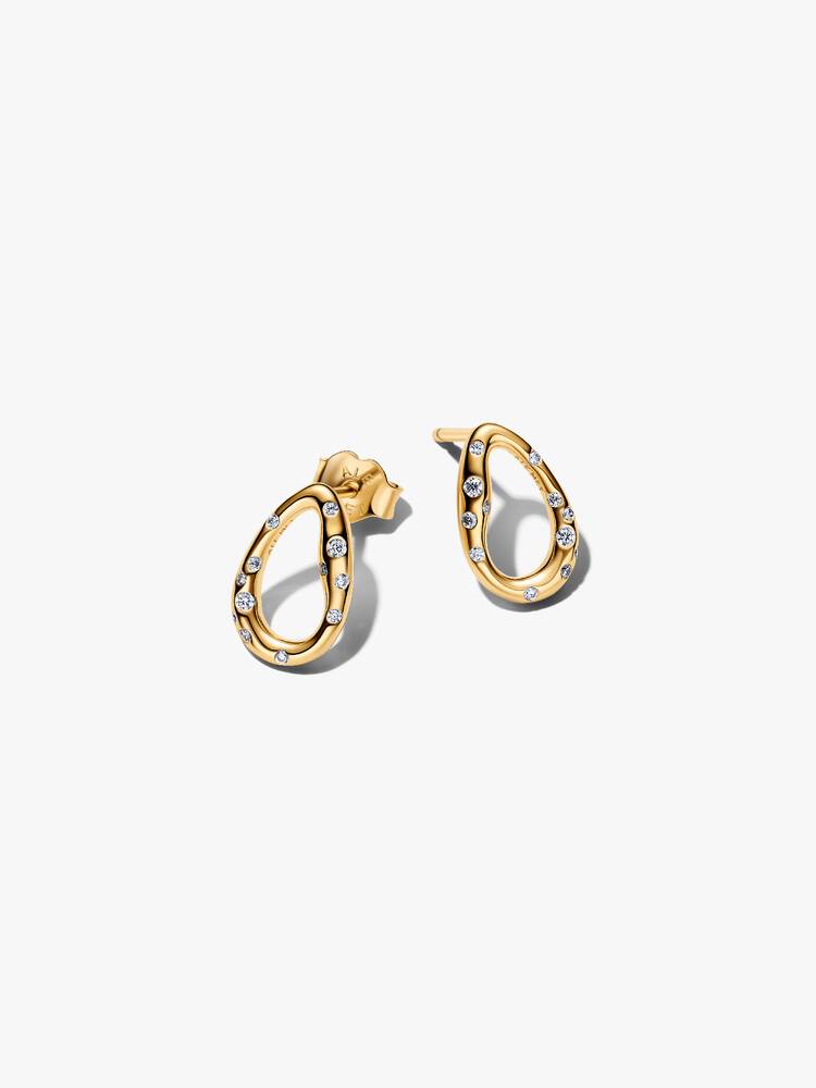 14k gold-plated stud earrings with clear cubic zir