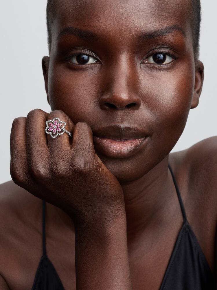 Herbarium cluster sterling silver ring with fancy 