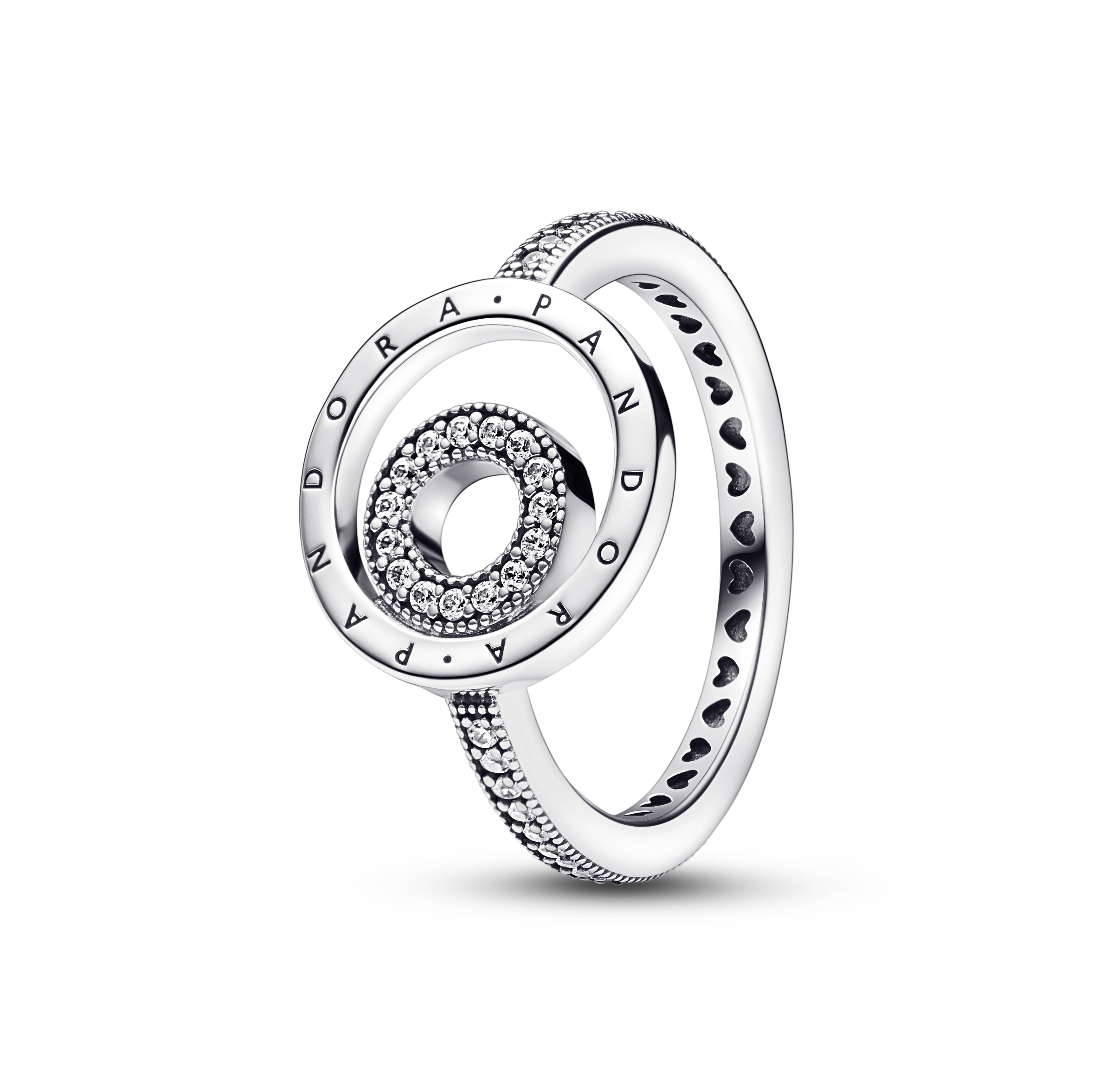Pandora logo sterling silver ring with clear cubic zirconia